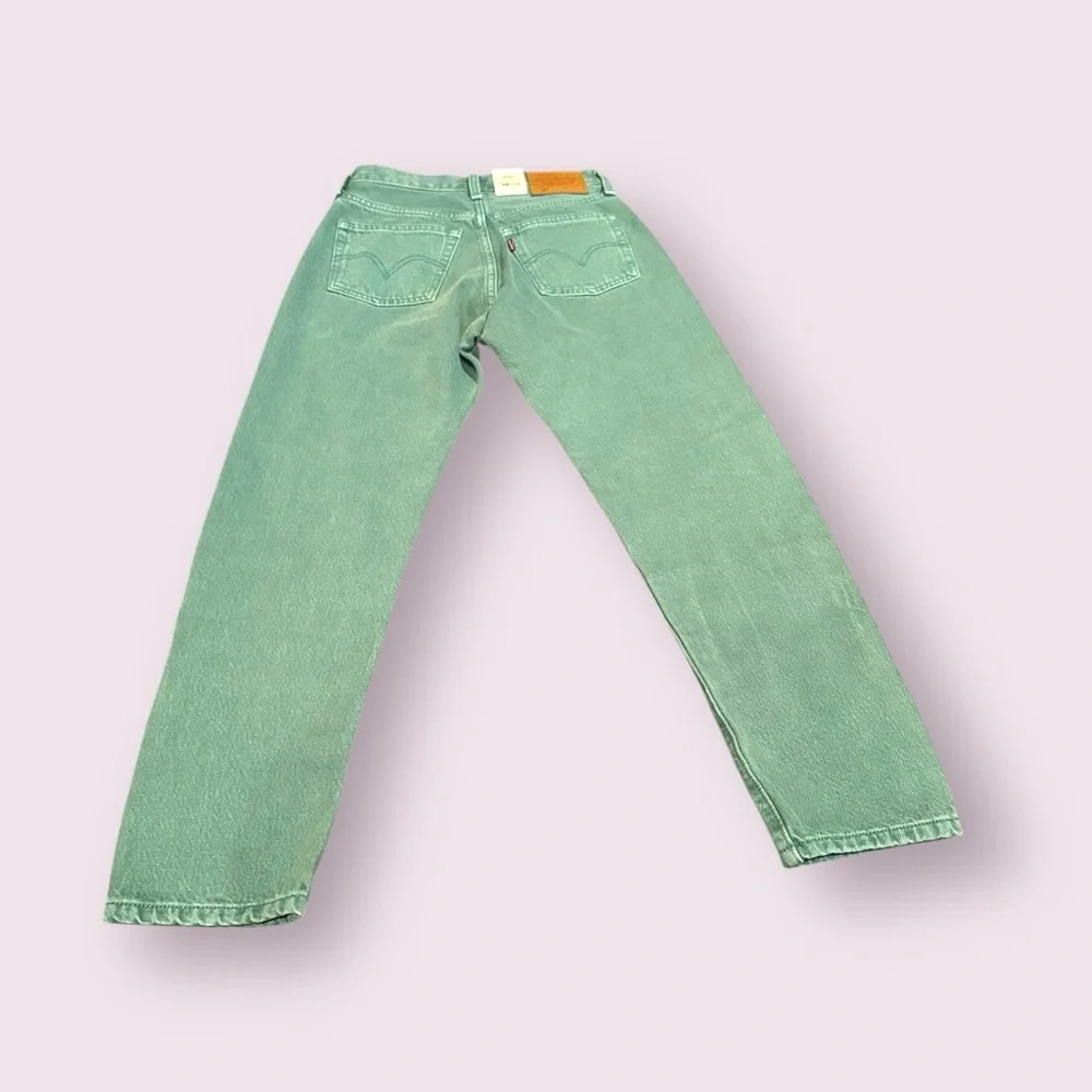 Women's 501 Green Levi's Jeans Original Cropped High Rise Straight Leg - Picture 9 of 10